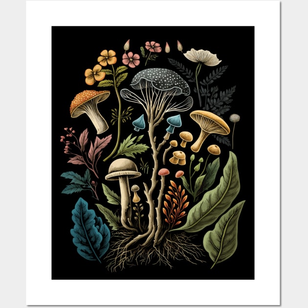 Cottagecore Aesthetic Mushrooms And Plants Women Wall Art by Apocatnipse Meow